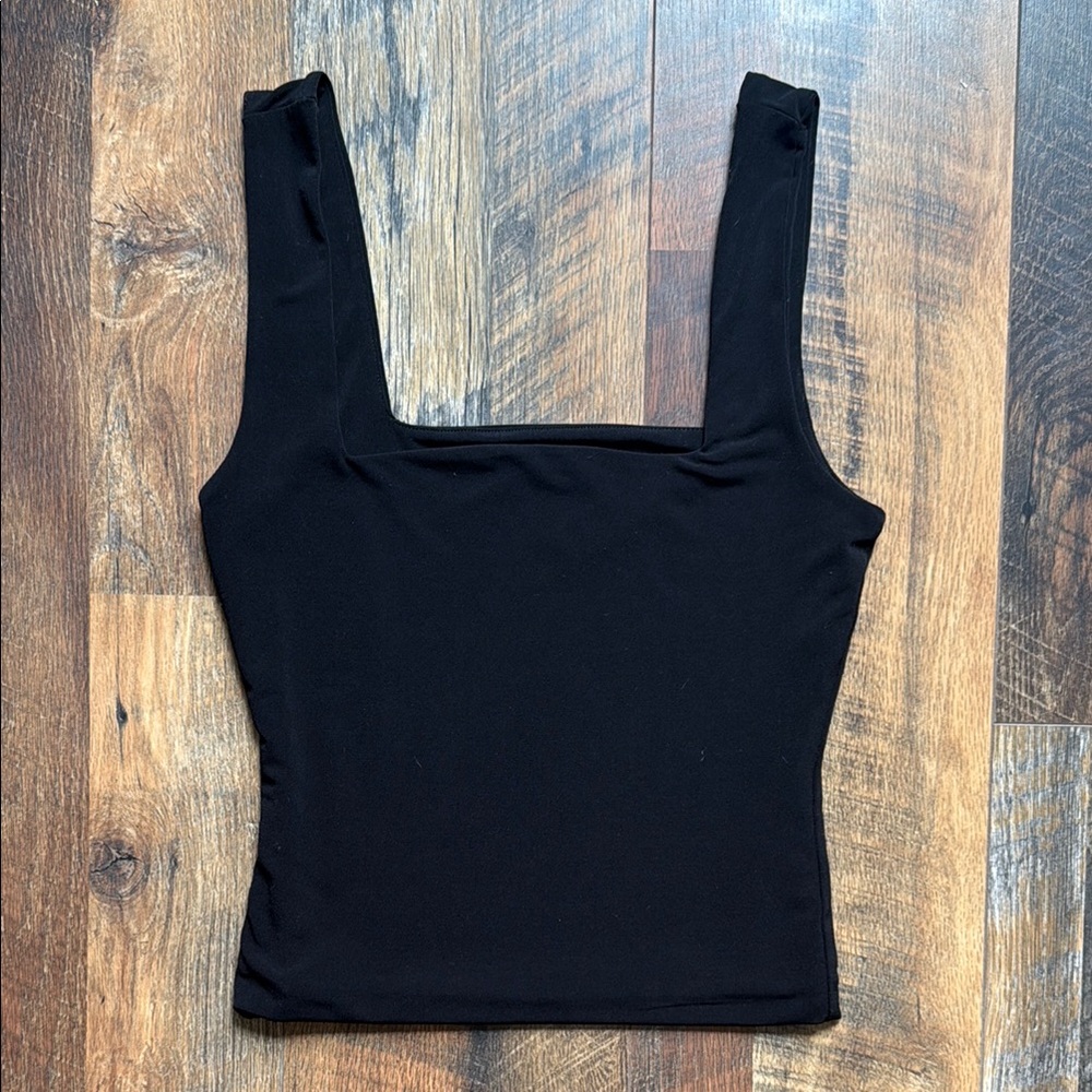 Leith Black Fitted Square Neck Tank Top